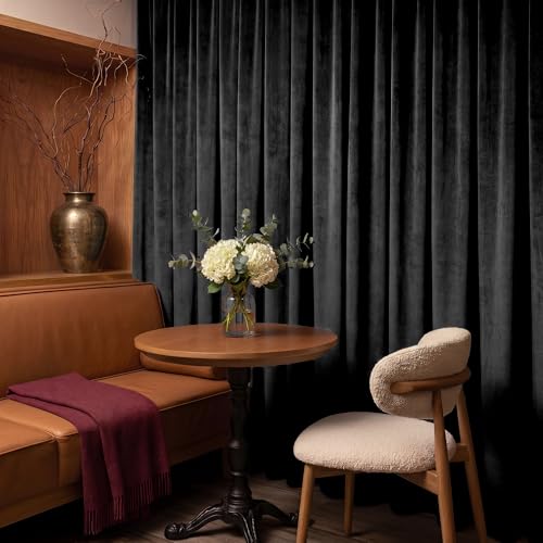 RYB HOME Black Velvet Blackout Curtains 84 inches Long for Bedroom - color: Black, size: 52"W x 84"L (Pack of 2)