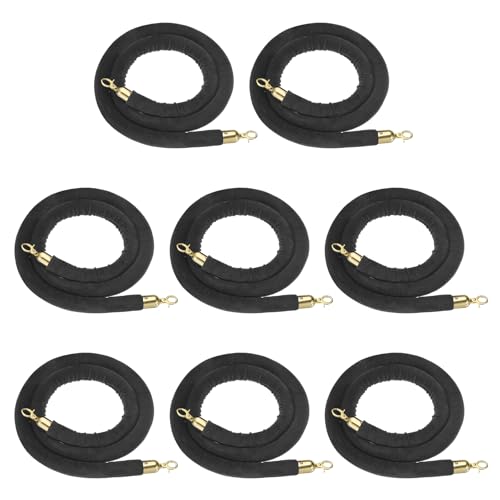 PATIKIL 8 Pack Black Velvet Stanchion Rope, 6 Ft Crowd Control Ropes Barrier Hanging Rope with Stainless Steel Gold Plated Hooks for Carpet Events Movie Theaters Opening Activities - color: Black/Gold Plated, size: 6 Feet