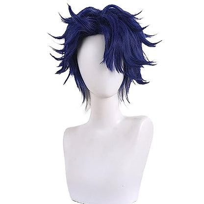 Anime Blue Grey Gradient Wigs Men Short Straight Wig with Side-Part Bangs Layered Haircut Game Salesman Cosplay Wigs Halloween,Christmas,Comic con,Game Show,Party - color: Deep Blue