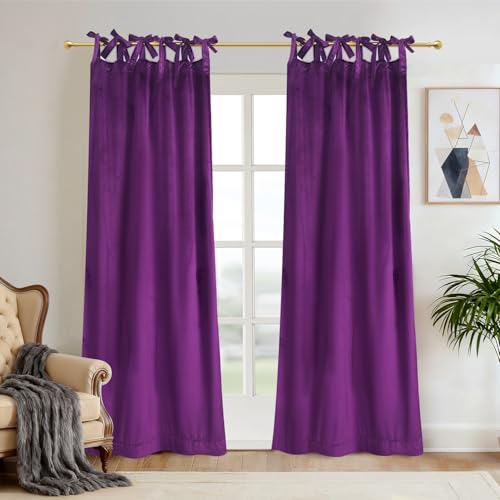 Purple Velvet Curtain Set- Curtains with Bows for Living Room/Bedroom W52 x L84-inch, 2 Panels - color: Purple, size: 52"W x 84"L (Pack of 2)