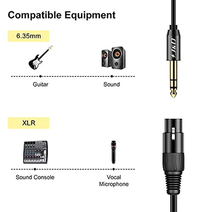 J&D XLR Female to 1/4 Inch 6.35mm TRS Stereo Jack Cable, XLR to Quarter inch Balanced Signal Interconnect Patch Cord for Speaker Condenser Mic Guitar Mixer AMP, 9 Feet - size: 9 Feet