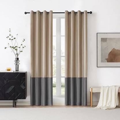 BULBUL Champagne Grey 100% Full Blackout Velvet Curtains,63 inches Long Modern Liner Curtains Thermal Drapes Panels for Living Room Bedroom Grommet Set of 2 - color: Champagne & Grey, size: 52"W x 63"L (Pack of 2)