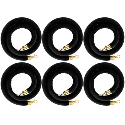 Woanger 6 Pack Velvet Stanchion Rope Black 5 Feet Crowd Control | Stanchion Ropes Safety Barrier for Red Carpet Event, Theaters, Hotel, Grand Opening, Queue Management, with Gold Plated Hook - color: Black, size: 5 Feet