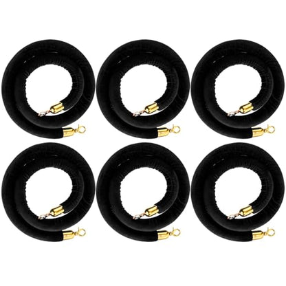 Woanger 6 Pack Velvet Stanchion Rope Black 5 Feet Crowd Control | Stanchion Ropes Safety Barrier for Red Carpet Event, Theaters, Hotel, Grand Opening, Queue Management, with Gold Plated Hook - color: Black, size: 5 Feet