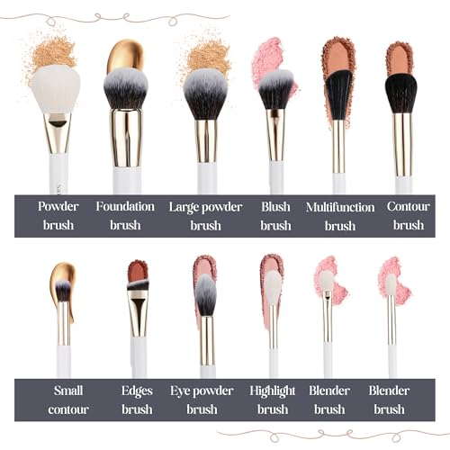Makeup Brush Set (24 Pieces) - Includes Foundation, Powder, Concealers, Highlighter, Contour, Eye Shadows & Blush Brushes - Face & Eye Make Up Brushes with Soft Bristles - Leather Case Included - color: White, size: 24 Pieces