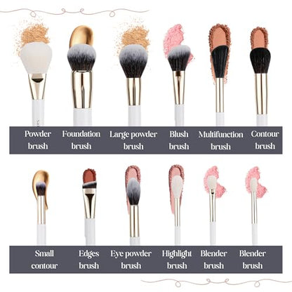 Makeup Brush Set (24 Pieces) - Includes Foundation, Powder, Concealers, Highlighter, Contour, Eye Shadows & Blush Brushes - Face & Eye Make Up Brushes with Soft Bristles - Leather Case Included - color: White, size: 24 Pieces