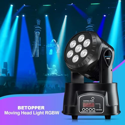 Betopper 7x8W Moving Head DJ Lights,RGBW Stage Lighting-4 Packs | 7x8W RGBW LEDs, DMX512/Auto/Sound/Master-Slave, Mini Moving Head Light For Stage, Party, Club, Wedding Event, Festival, Disco