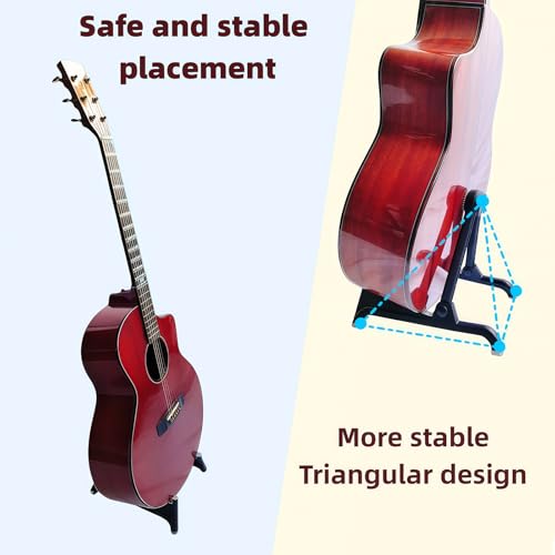 nalu Classic A-Frame Tripod Adjustable Guitar Stand for Acoustic Bass Electric Guitars and Ukuleles Folding Floor Stand Small Good for Traveling (GrayRubber+BlackFrame) - color: GrayRubber+BlackFrame