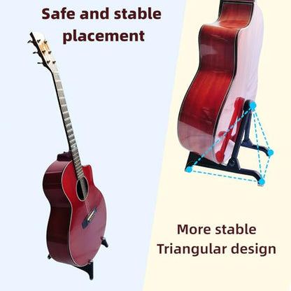 nalu Classic A-Frame Tripod Adjustable Guitar Stand for Acoustic Bass Electric Guitars and Ukuleles Folding Floor Stand Small Good for Traveling (GrayRubber+BlackFrame) - color: GrayRubber+BlackFrame