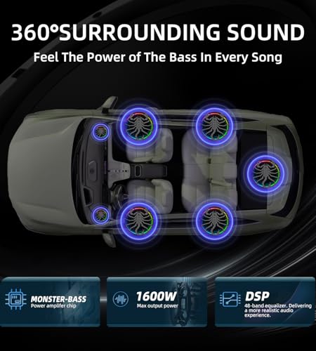 Upgrade1600W Under Seat Subwoofer | 10" Slim Car Sub with Built-in Amp, RGB LED Lights, APP Control | Independent Bass Knob, LPF, Gain, Bass Boost | High Output Deep Bass Distortion-Free Audio - color: Black XZWT
