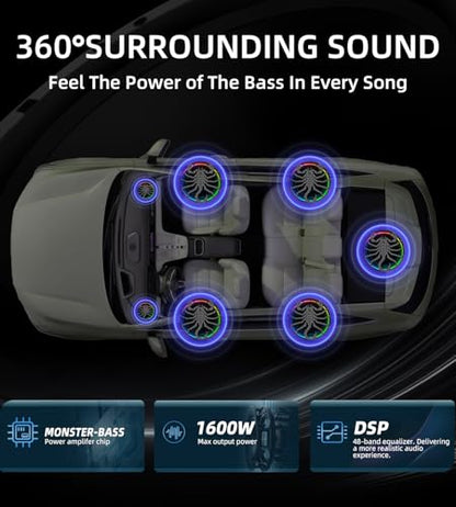 Upgrade1600W Under Seat Subwoofer | 10" Slim Car Sub with Built-in Amp, RGB LED Lights, APP Control | Independent Bass Knob, LPF, Gain, Bass Boost | High Output Deep Bass Distortion-Free Audio - color: Black XZWT