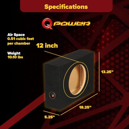 Q-Power Shallow Single 12 Inch Heavy Duty Sealed MDF Material Truck Audio Subwoofer Enclosure Box with Durable Carpeted Exterior, Charcoal Gray - style: 12" Sealed