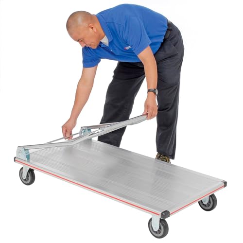 Global Industrial Lightweight Folding Platform Truck, Aluminum, 48"L x 24"W | 600 Lb. Capacity, 2 Swivel & 2 Rigid 5" Rubber Casters, Flatbed Push Cart - size: 49"L x 24"W x 6"H