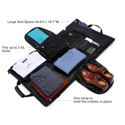 Garment Bags for Travel Large Suit Bag for Men Carry On Garment Bag Convertible Garment Duffle Bag with Shoes Compartment,2 in 1 Hanging Dress Suitcase Suit Travel Bags,Black - color: Black