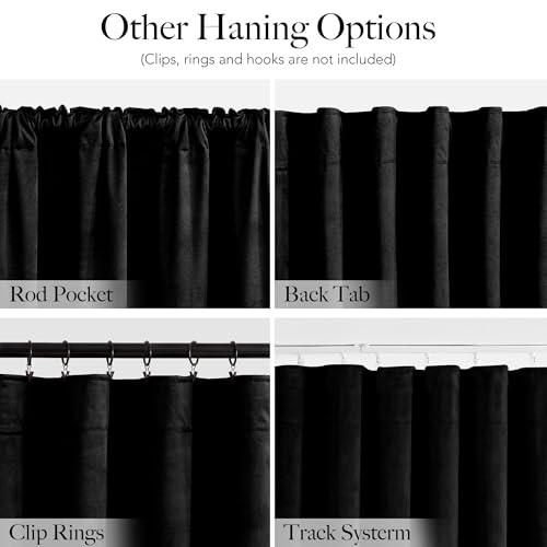 RYB HOME Black Velvet Blackout Curtains 84 inches Long for Bedroom - color: Black, size: 52"W x 84"L (Pack of 2)