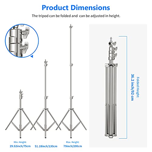NEEWER 2PCS Light Stand Kit, 79"/200cm Stainless Steel Heavy Duty Tripod Stand with 1/4" to 3/8" Adapter for Studio Softbox, Monolight, Reflector - style: 200cm/2-Pack