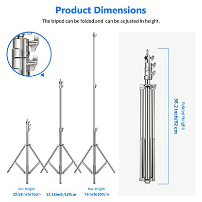 NEEWER 2PCS Light Stand Kit, 79"/200cm Stainless Steel Heavy Duty Tripod Stand with 1/4" to 3/8" Adapter for Studio Softbox, Monolight, Reflector - style: 200cm/2-Pack