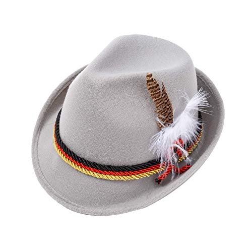 Spooktacular Creations Oktoberfest Hats, 2 PCS German Oktoberfest Costume Accessories Set, Green Gray Felt Fedora Retro Hats for Adults Bavarian Alpine Halloween Dress Up, RolePlay Party - color: Green+gray
