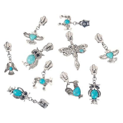 Sparkeads 14Pcs Turquoise Alloy Zipper Replacement Slider,Antique Silver Zippers Sliders for Sewing,Metal Zipper Pull Replacement for DIY Craft Bag Luggage Clothing Wallet Jacket Supplies-Animals - style: Animals