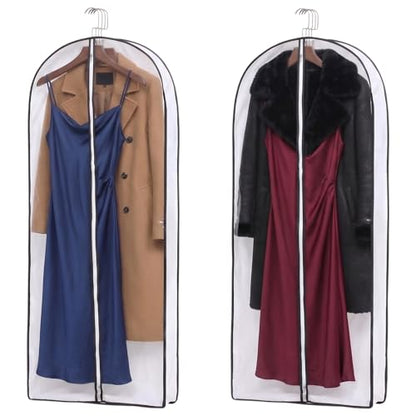 2 Pack 60" Clear Double-Sided Garment Bag with Zipper 24×60×4 Inch | Breathable PVC with Non-Woven Top, Zippered Garment Cover for Suits Wedding Dresses Dance Costumes, Travel Organizer - size: 24 × 60 × 4 in