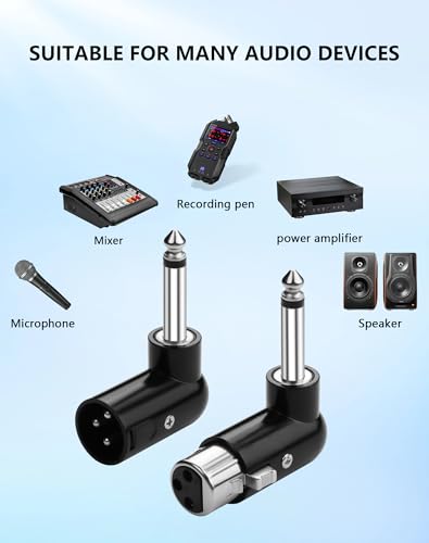 CERRXIAN XLR to 1/4" TS Adapter, Unbalanced 3Pin XLR Male/Female to 90 Degree 6.35mm Mono Male Audio Adapter for Microphone, Mixer, Guitar Amp - size: Male+Female