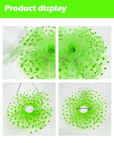 Fascinator Tea Party Hat Women 20s 50s Wedding Cocktail Flower Mesh Feathers Hair Clip for Carnival Halloween - color: A-light Green