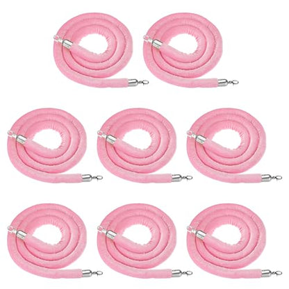 PATIKIL 8 Pack Pink Velvet Stanchion Rope, 8 Ft Crowd Control Ropes Barrier Hanging Rope with Stainless Steel Silver Plated Hooks for Carpet Events Movie Theaters Opening Activities - color: Pink/Silver Plated, size: 8 Feet