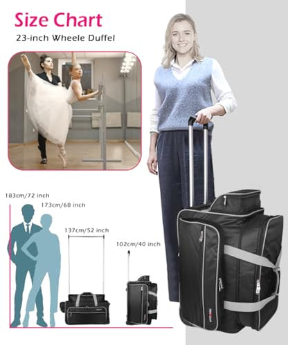 Dance Bag with Garment Rack,23inch Dance Competition Garment Bags with Clothes Rack,Suitcase,Rolling Duffle for Travel, Wheeled Drop-Bottom Upright Luggage Closet Suitcase(Expand-Grey) - color: 23inch Expand-Grey
