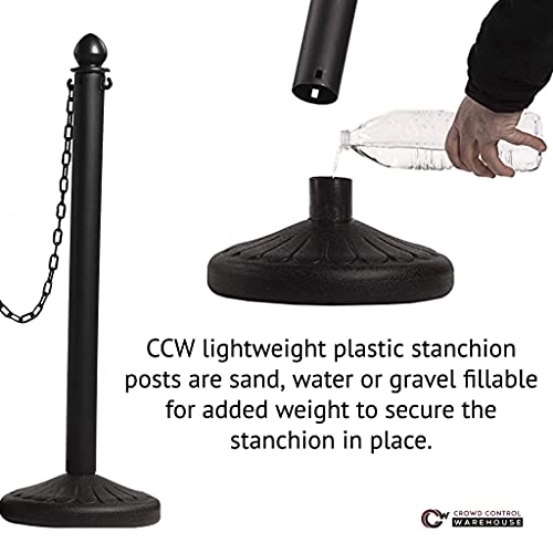 Plastic Stanchion Crowd Control Barrier Kit, Black, 6-Pack, 50 Ft Chain | Montour Line 2.5-inch-diameter, 40-inch Posts with Fillable Flat Bases, UV Inhibitors Help Resist Fading, Indoor/outdoor Use - color: Black