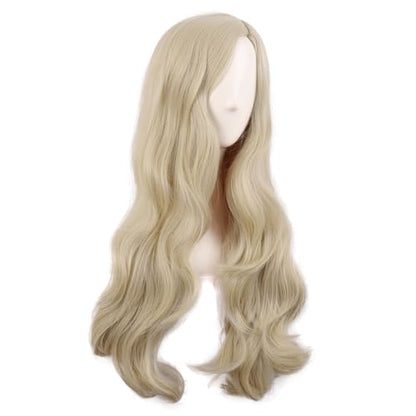MapofBeauty 28 Inch Long Wavy Curly Side Bangs Party Hair Wig, Blonde | Synthetic fiber, 70 cm Cosplay Wig, Fashion - color: Blonde