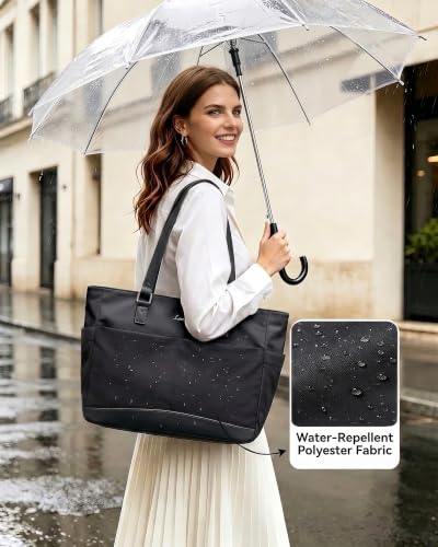 LOVEVOOK Laptop Tote Bag for Women with 40oz Large Cup Holder - color: Black, size: 15.6 Inch