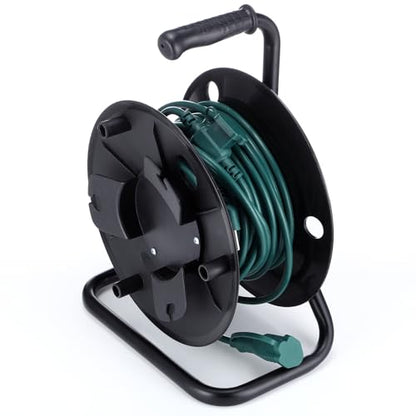 Yaocom Extension Cord Storage Reel with Metal Stand Black Cable Reel Holds up 500 Feet of 6 mm Cable/Cord/Hose Heavy Duty Open Roller Holder, Easy to Grip Handles