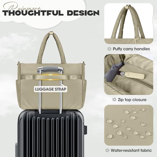 RAINSMORE Laptop Tote Bag for Women Puffer Work Bag Quilted Travel Bags - color: Khaki