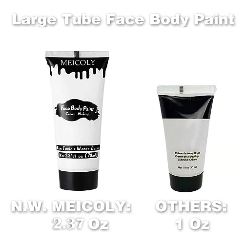 MEICOLY White Cream Face Body Paint,2.37Oz Large Tube Clown White Makeup,Water Based Full Body Paint for Adults and Kids,Halloween SFX Skull Joker Zombie Vampire Skeleton Goth Cosplay Mime Makeup - color: white face body paint