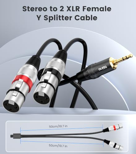 Tisino 2 Female XLR to 3.5mm TRS Y Splitter Mic Cable, Unbalanced, 3.3 FT | 3.5mm to Dual XLR Female Stereo Aux to XLR Cable for Mixer/Camera/PA System, Gold-Plated OFC Shielded HiFi Audio Y-Cord - size: 3.3 feet