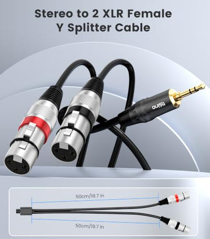 Tisino 2 Female XLR to 3.5mm TRS Y Splitter Mic Cable, Unbalanced, 3.3 FT | 3.5mm to Dual XLR Female Stereo Aux to XLR Cable for Mixer/Camera/PA System, Gold-Plated OFC Shielded HiFi Audio Y-Cord - size: 3.3 feet