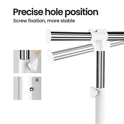 LiaMeE Adjustable Clothing Rack for Hanging Clothes, Heavy Duty Garment Rack with Wheels，Free Standing Rolling Clothes Rack with Shelf & Grid, Easy Assembly Standard Rod, White & Chrome - color: White