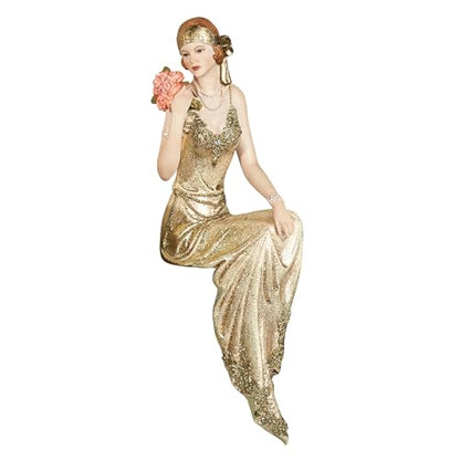 Touch of Class Poised with Style Shelf Sitter - Resin - Glitter - Gold, Blush - Daydreaming Woman - Sitting Lady for Bedroom, Living Room, Desk, Book Shelf, Mantel, Den, Office - color: Gold
