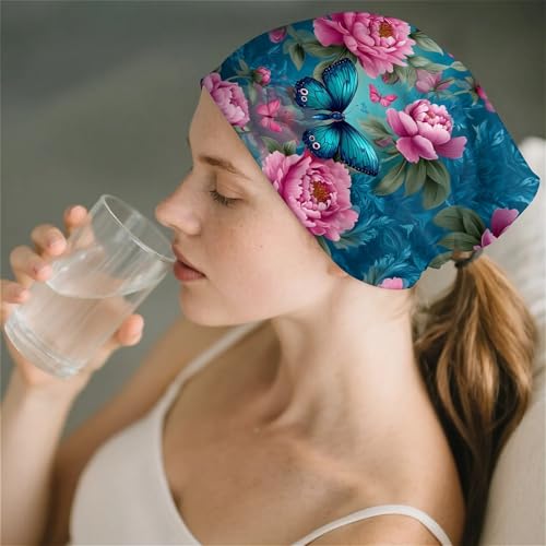 Art Owl Women's Slouchy Beanie Hat Cute Turban Hats Cancer Headwear Caps Baggy Skull Sleep Scarf - color: Pink Flower Butterfly
