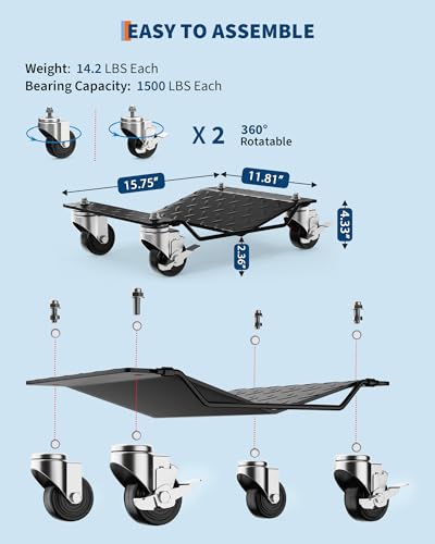 DEXSO Car Dolly Set of 4 Heavy Duty 6000 Lbs Steel Wheel Dollies Black - color: Black