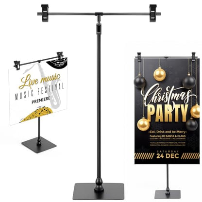 Dunzy 2 Pack Adjustable 11 in - 36.6 in High Metal Banner Holder Table Top Banner Display Poster Stand T Shaped Stand Desktop Business Poster Holder Advertising Sign Indoor Outdoor (Black) - color: Black