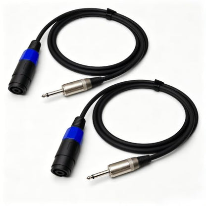 Speakon to 1/4 Speaker Cable 2-Pack 3.3ft, 12AWG OFC Heavy Duty 20A NL4FX Twist Lock, for QSC Crown Yamaha JBL PA System, DJ Stage Monitor Subwoofer Live Sound
