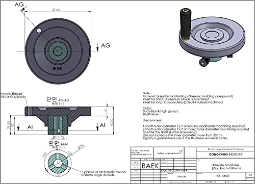 4" Ultimate Handwheel 1/2" Bore (100mm Dia.) - Heavy-Duty Phenolic + Aluminum Crank Handwheel with Revolving Grip for Table Saw, Lathe, Drill Press, Milling & Band Saw - Made in Korea - size: 4" X 1/2"