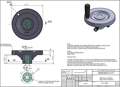 4" Ultimate Handwheel 1/2" Bore (100mm Dia.) - Heavy-Duty Phenolic + Aluminum Crank Handwheel with Revolving Grip for Table Saw, Lathe, Drill Press, Milling & Band Saw - Made in Korea - size: 4" X 1/2"