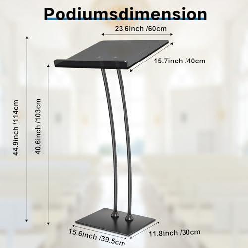 Acrylic Podium Lectern with Iron Stable Bottom, Pulpits for Churches with 10MM Thickened Acrylic Countertop, Multi Function Pulpit for Modern Classroom Music Concert Wedding Conference Event - color: Black