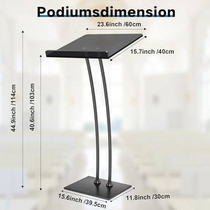 Acrylic Podium Lectern with Iron Stable Bottom, Pulpits for Churches with 10MM Thickened Acrylic Countertop, Multi Function Pulpit for Modern Classroom Music Concert Wedding Conference Event - color: Black