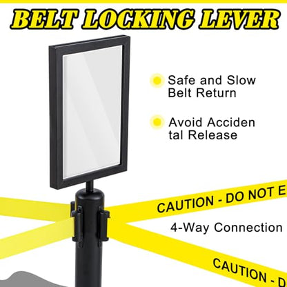 Therwen 6 Pack Heavy Duty Crowd Control Stanchions 9.8 ft Stainless Steel Stanchion Set with 6 Safety Barrier Post Retractable Belt and 1 Sign Holder Crowd Control Barrier(Caution Belt,Black) - color: Black, size: Caution Belt