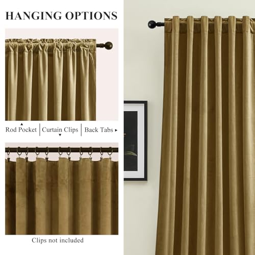 Gold Velvet Blackout Curtains 90 Inch for Bedroom Back Tab Drapes Luxury | Black Out, Soundproof, Super Soft Luxury Velvet, Dining Living Room, Room Darkening, Gold Brown, W52xL90, 2 Panels - color: Goldbrown, size: 52"W x 90"L (Pack of 2)
