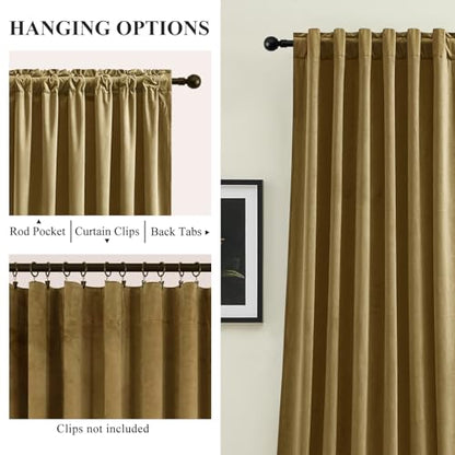 Gold Velvet Blackout Curtains 90 Inch for Bedroom Back Tab Drapes Luxury | Black Out, Soundproof, Super Soft Luxury Velvet, Dining Living Room, Room Darkening, Gold Brown, W52xL90, 2 Panels - color: Goldbrown, size: 52"W x 90"L (Pack of 2)