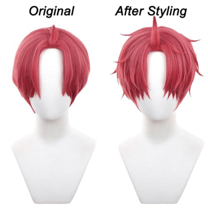 Red Short with Bangs Cosplay Wig Replacement Wig Heat Resistan Synthetic Fiber Hairs for Uniex Adult Cos Halloween Christmas Anime Party - color: Red
